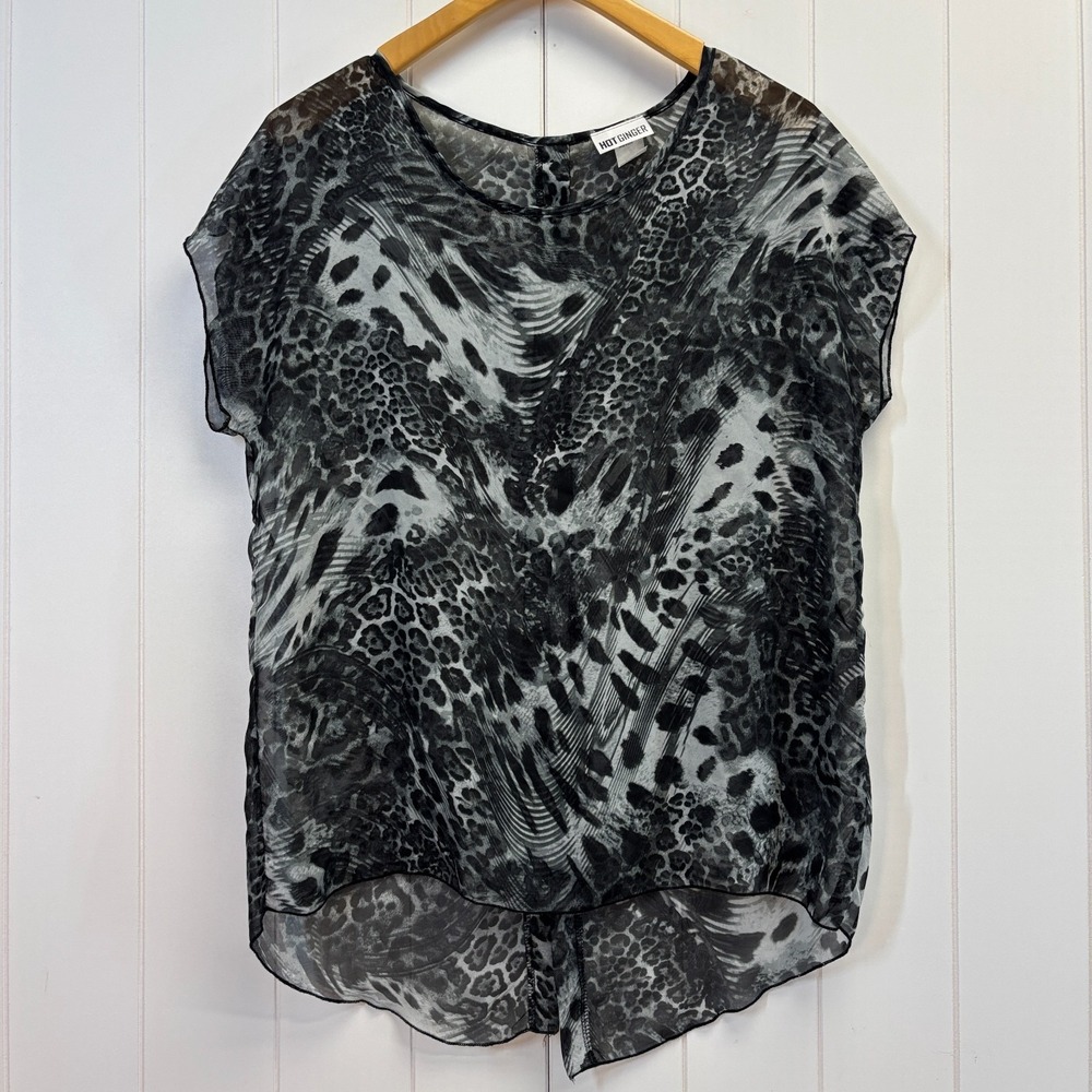 Hot Ginger Womens Animal Print Mob Wife Sheer High Low Top Size 2XL Open Back